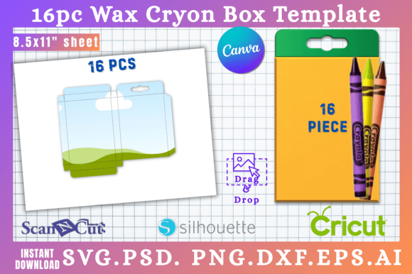 16pc Wax Cryon Box SVG & Canva Templates: Your Crafting Blueprint