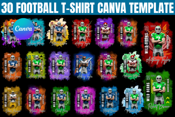 Game Day Ready: 30 Football T-Shirt Canva Templates