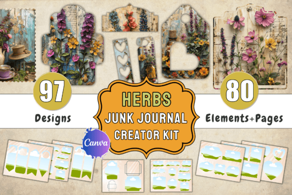 Herbs Junk Journal Kit + Canva Templates: Your Botanical Design Toolkit