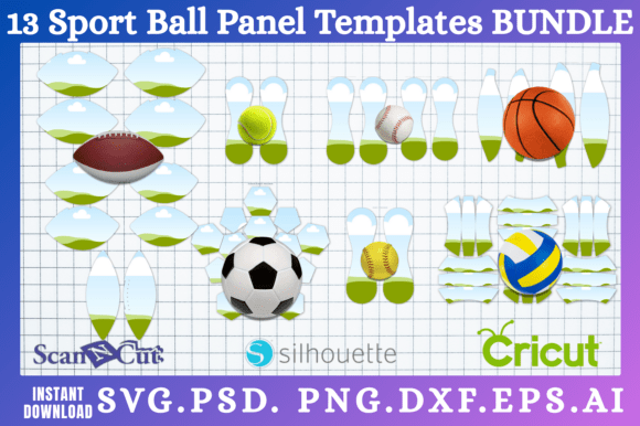 Score Big with 13pc Sport Ball Panel SVG Templates