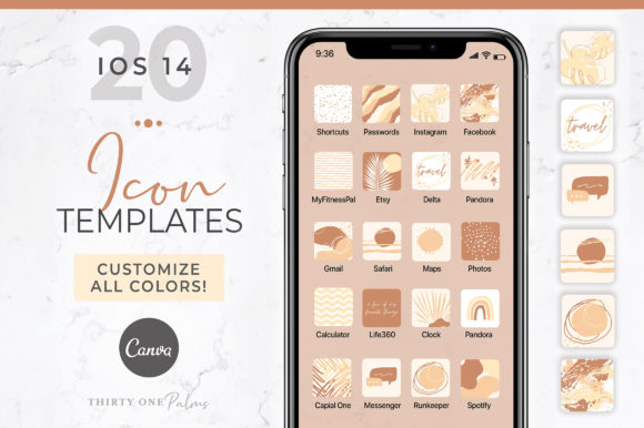 Transform Your Home Screen: iOS 14 Icon Canva Templates | Desert
